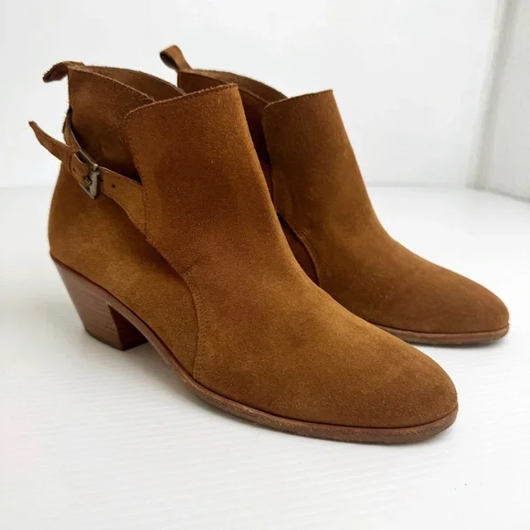 Anthro Comptoir Des Cotonniers camel brown Suede Ankle Boots Tan Heeled Boho 9